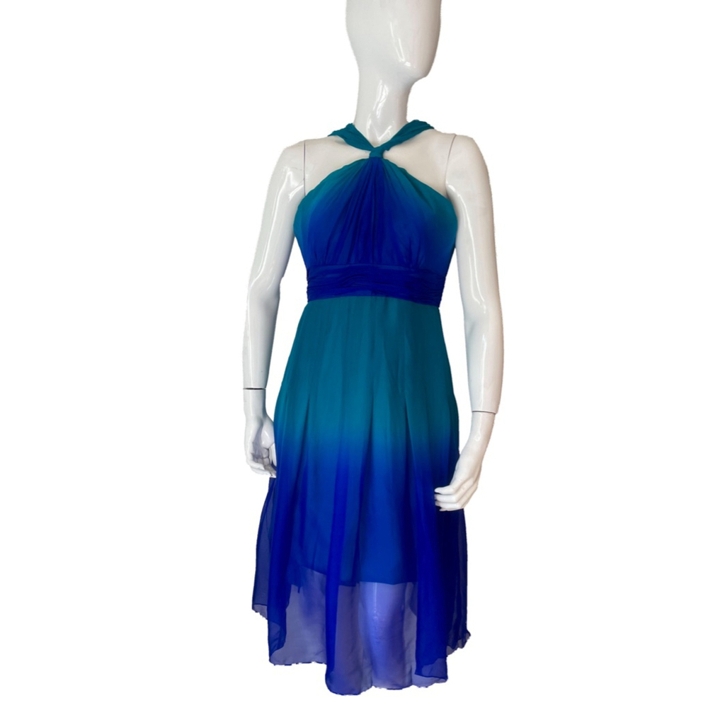 Jones New York Blue Teal Ombré
Halter Flowy 100% silk Dress